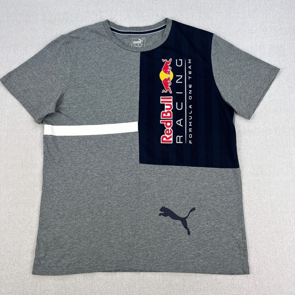 Puma x Red Bull Formula One Racing Team T-Shirt Mens L Gray Short Sleeve Logos
